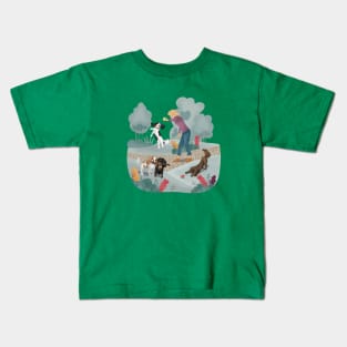 Four Whimsical Cavalier King Charles Spaniels Playing Kids T-Shirt